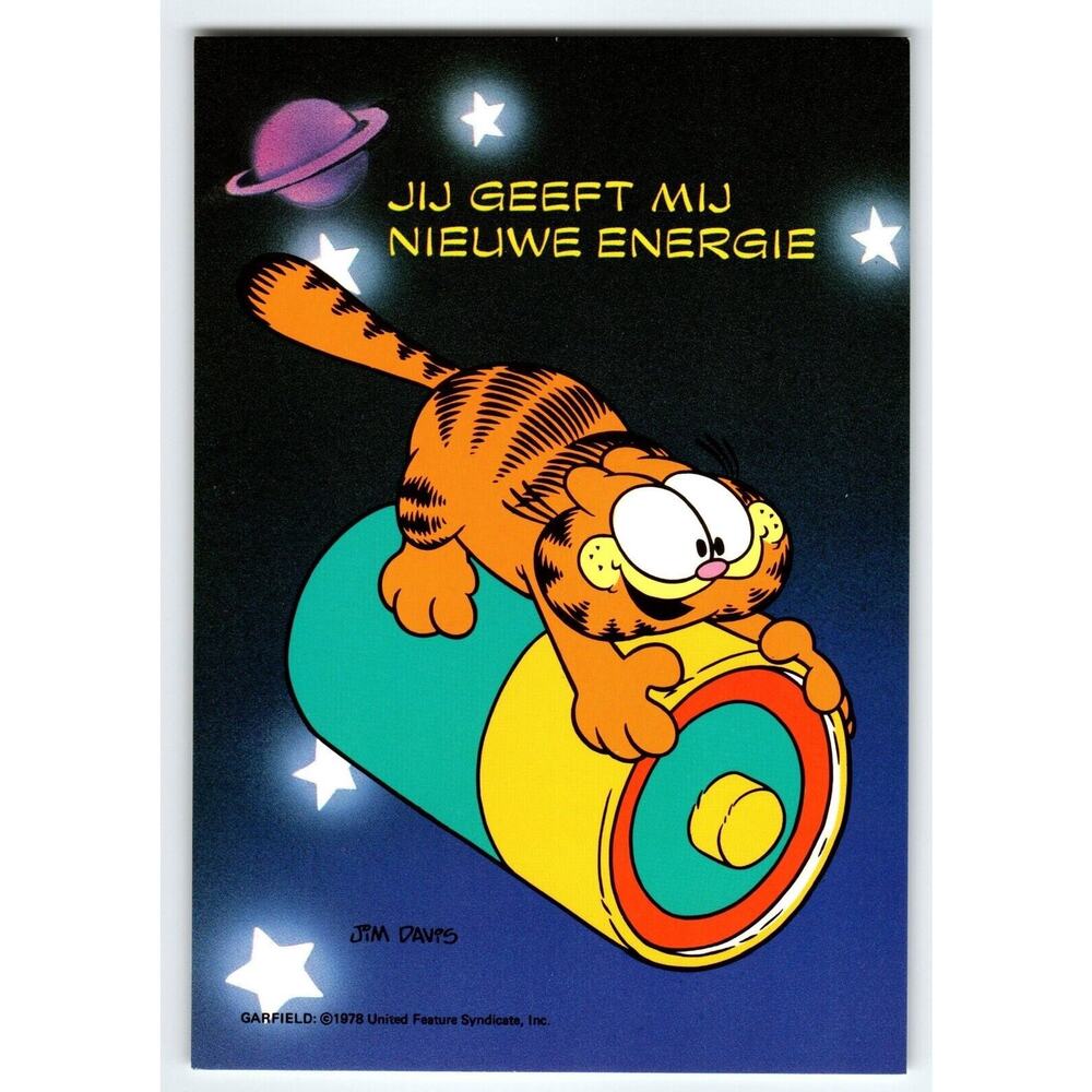 Garfield Dutch Postcard Tabby Cat Flying Through Space On Battery Jim Davis 1978